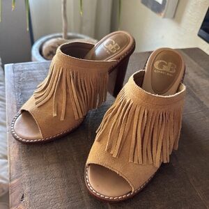 Gianni Bini Tan Fringe Mules